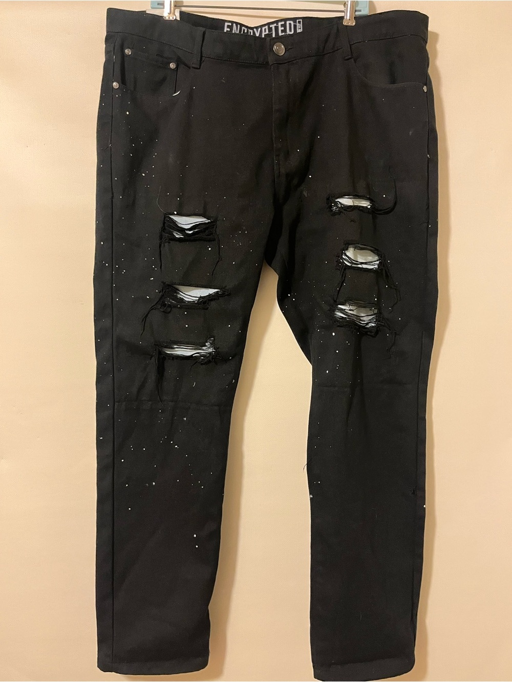 Encrypted Supply Co Men Black Carter Fit Distressed Paint Splatter Jeans 40/32